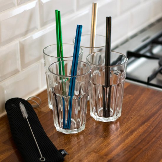 Straws in metal (4 pcs) - Click Image to Close